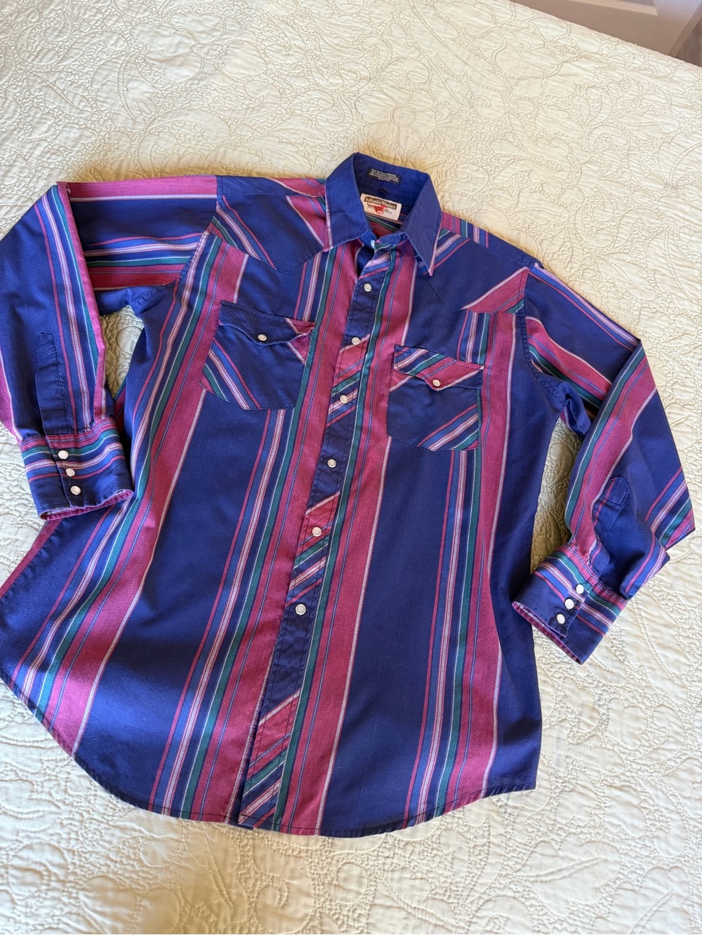 VTG 80sYoungbloods Western Pearl Snap Shirt Oversized Western Stripe Men’s M - Picture 2 of 11